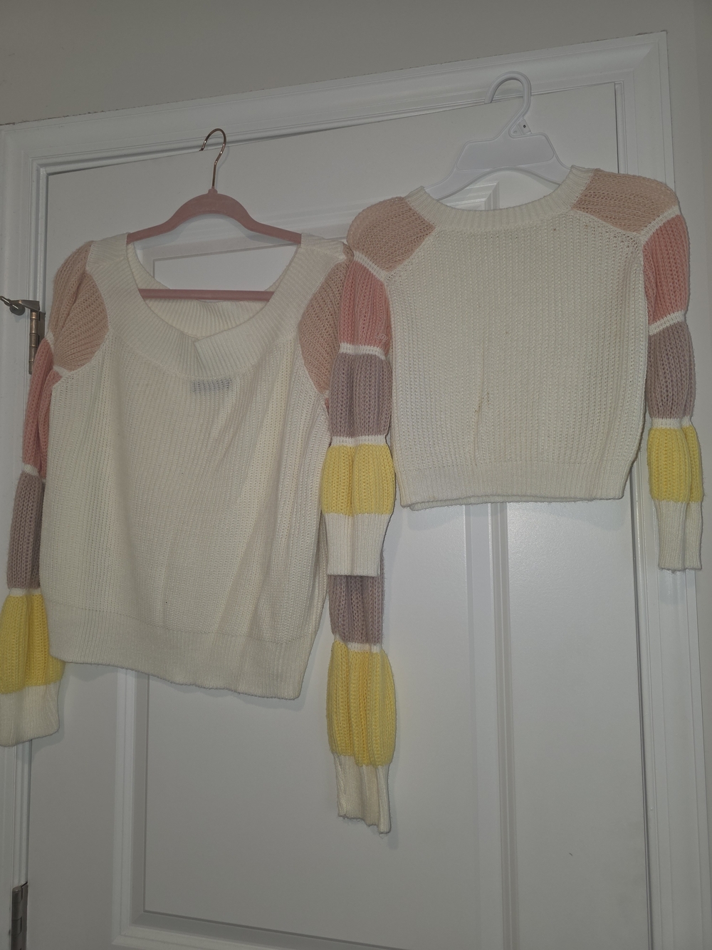 Mommy and Me Cream Multicolor Block-Sleeve Sweaters